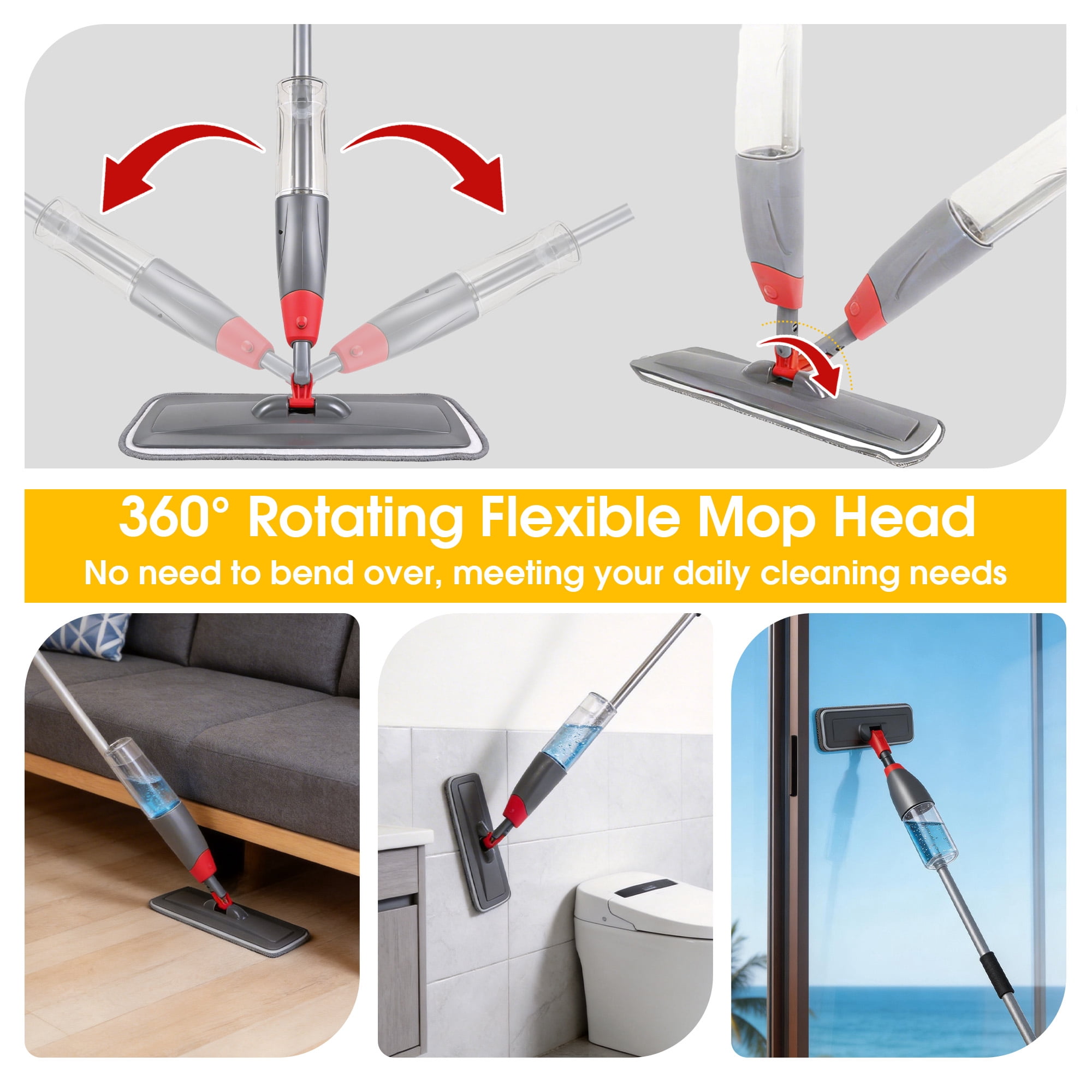 Spray Mop, Wet Dry Floor Mop, Professional Spray Mop for Floor Cleaning with 3pcs Washable Pads, Floor Mop with Spray for Kitchen Rooms Floor Tile Glass