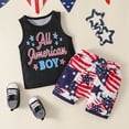 thumbnail image 2 of Mercatoo Toddler Baby Boy Independence Day Clothes Sleeveless Letter Print Vest Top American Flag Shorts 2Pcs Outfit Set, 2 of 6
