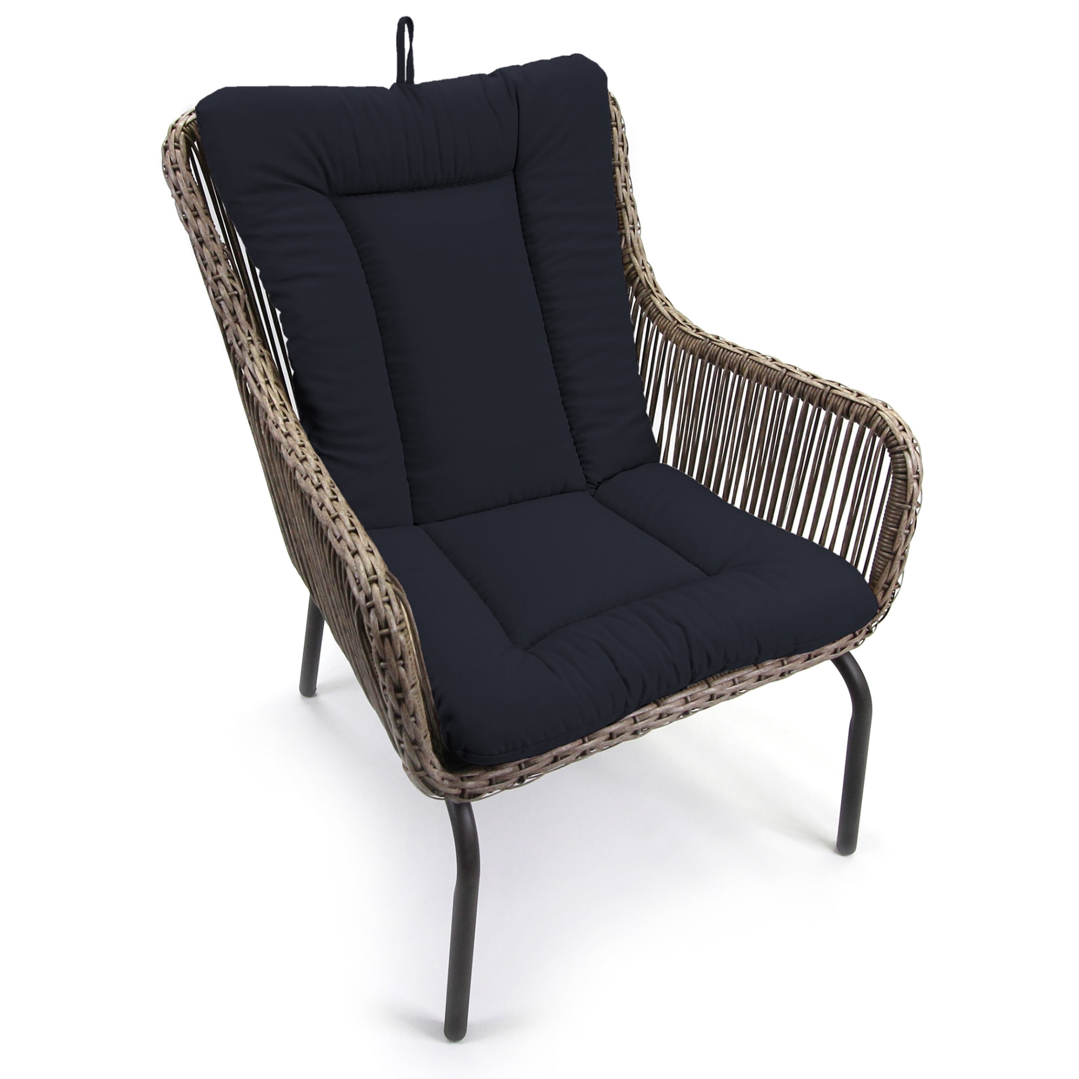 Jordan Manufacturing 38" x 21" Navy Solid Rectangular Outdoor Wrought Iron Chair Cushion with Ties and Hanger Loop
