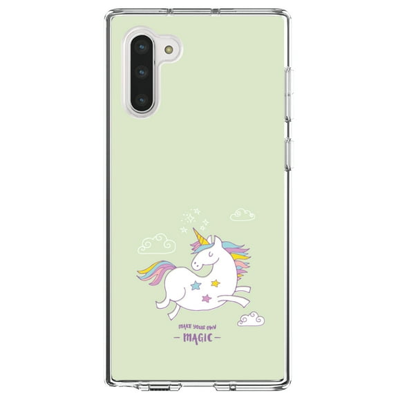 DistinctInk Clear Shockproof Hybrid Case for Samsung Galaxy Note 10 (6.3" Screen) - TPU Bumper, Acrylic Back, Tempered Glass Screen Protector - Unicorn - Make Your Own Magic
