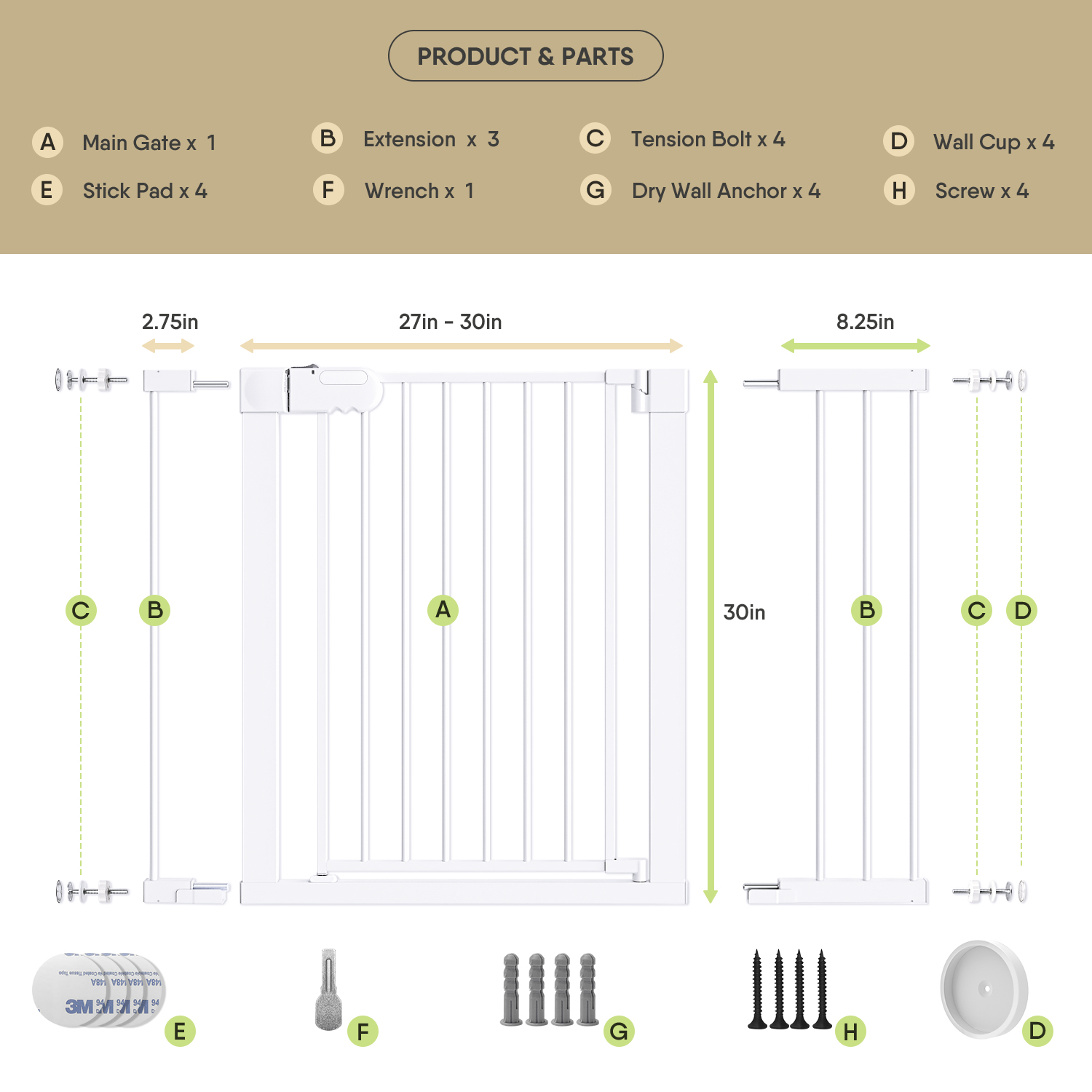 Babyomi Auto-Close Pet Gate, White photo 2