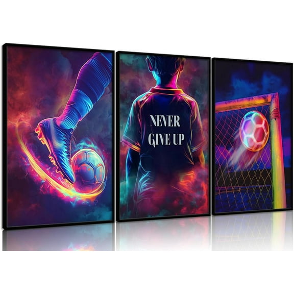 Cool Football Canvas Wall Art Football Sports Inspirational Paintings Pictures Wall Neon Boys Poster Printing Artwork for Boy-Room Game Room Bedroom Football Lovers Living Home Decoration