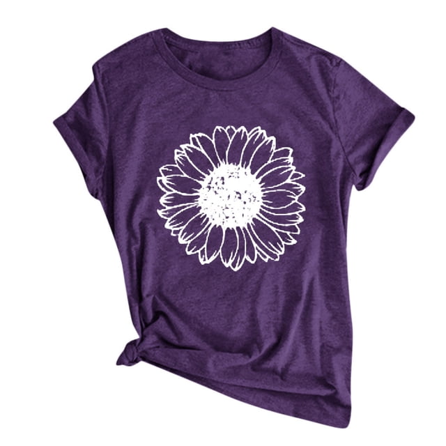 Prolriy Hauts d'Été pour Femmes 2025 Blouse Courte Col Rond T-Shirt Décontracté Manches Amples Blouse Imprimée pour Femmes Hauts pour Femmes Violet TG