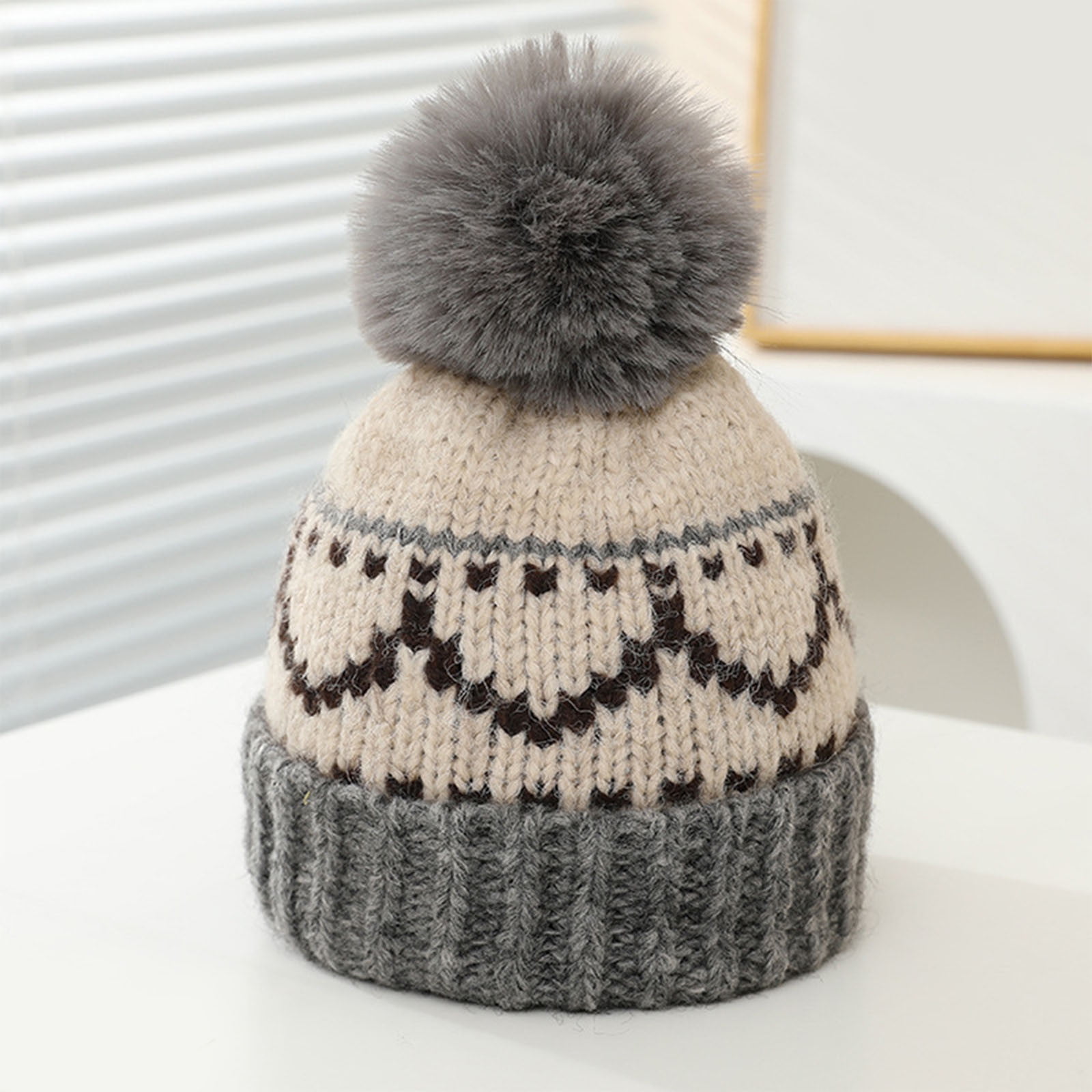 Wancir Kids Winter Beanie Hat, Children’s Warm Knitted Fleece Lined Woollen Ski Pompom Hat for Boys & Girls 3-9 Years