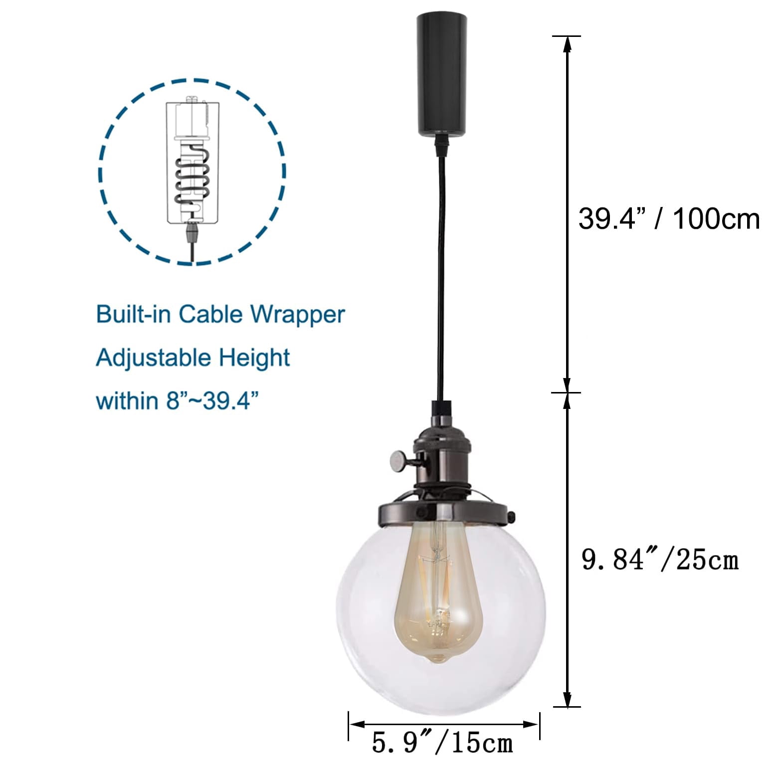 Kiven L-Type track lighting pendants,L track pendant lights with Clear Glass Lampshade,Vintage Track Lighting Fixture for Kitchen Hallway Cafe,Black(1 pack)