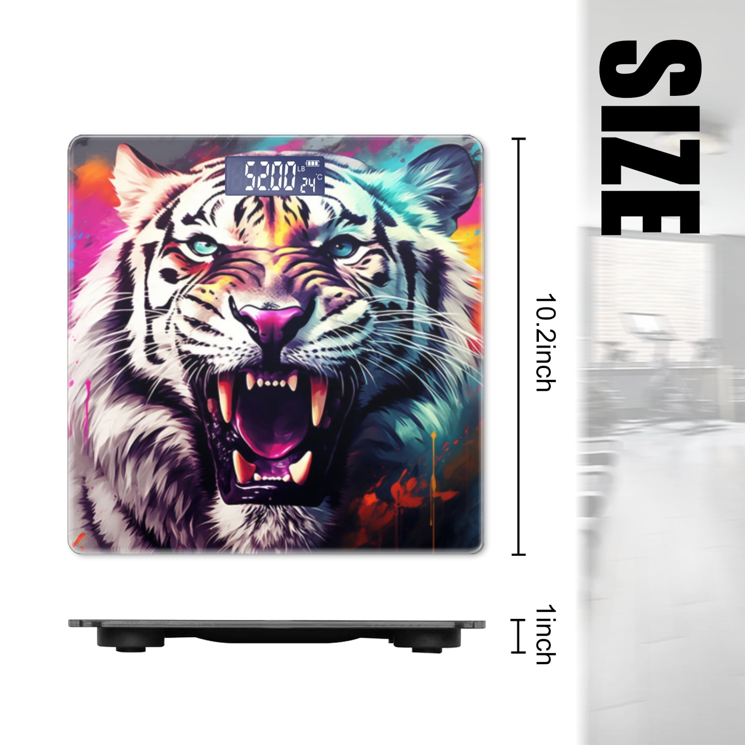 High Precision Body Weight Scale Smart Bathroom Scales with Large LCD Display(400lbs),Decorative for Bedroom-White Tiger Roaring With Colorful Paint Splashes Around Its Mouth