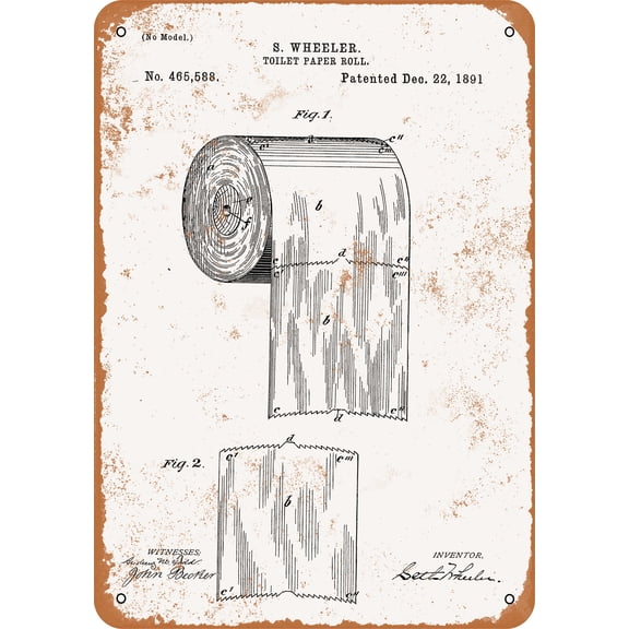 7 x 10 METAL SIGN - 1891 Toilet Paper Roll Patent - Vintage Rusty Look