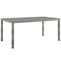 Modway Aura Outdoor Patio Wicker Rattan 68" Dining Table in Gray
