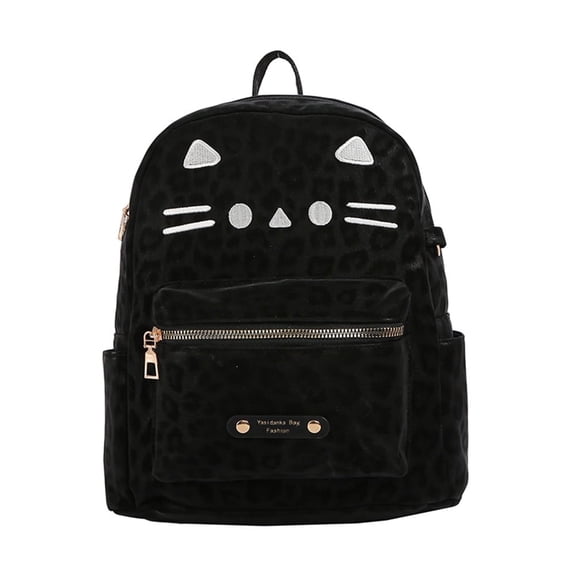 Leopard Print Backpack for Women,Cute Small Cat Cheetah Bookbag PU Leather Bag Daypack Travel Daily Bag -Black
