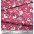 thumbnail image 2 of Soimoi Pink polyester Crepe Fabric Unicorn & Floral Print Fabric by the Yard 42 Inch Wide, 2 of 3