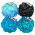 thumbnail image 1 of Luxebath Loofah exfoliante corporal – Paquete de 4 – Esponja de lufa suave y suave de grado spa para mujeres y hombres – Multicolor (azul turquesa verde azulado) – Estilo moderno lujoso, 1 of 5