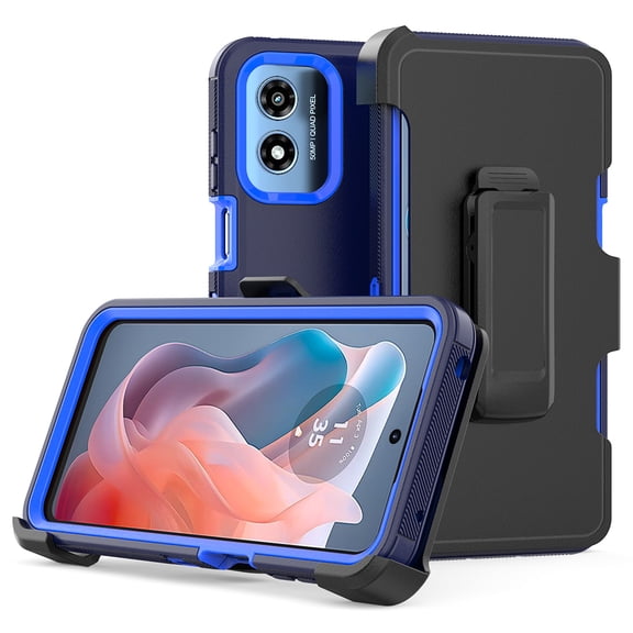 for Motorola Moto G-Play-2024 Case Dual Layer Protective Heavy Duty Cell Phone Moto G Play 2024 4G Cover Shockproof Rugged with Belt Clip