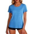 thumbnail image 3 of Tqcoqu Womens Workout Short Sleeve Shirts Round Neck with Breathable Mesh Lightweight for Fitness Yoga Running,Light Blue,Women's S-XXL, 3 of 10
