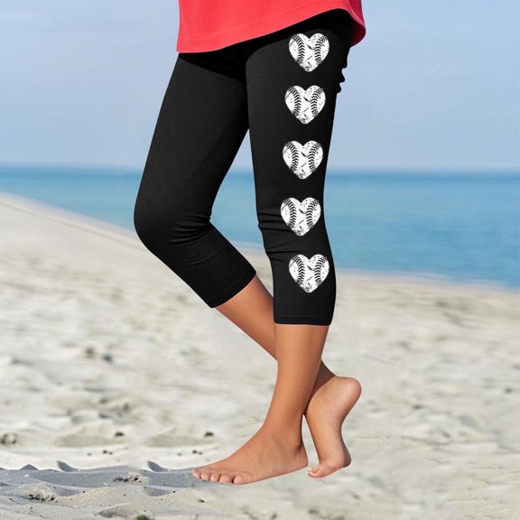 Juslio Girls Pants Kids Girls Fashion Baesball Print Summer Leisure Yoga Leggings Sports Cropped（Black Capris， 2 Years）