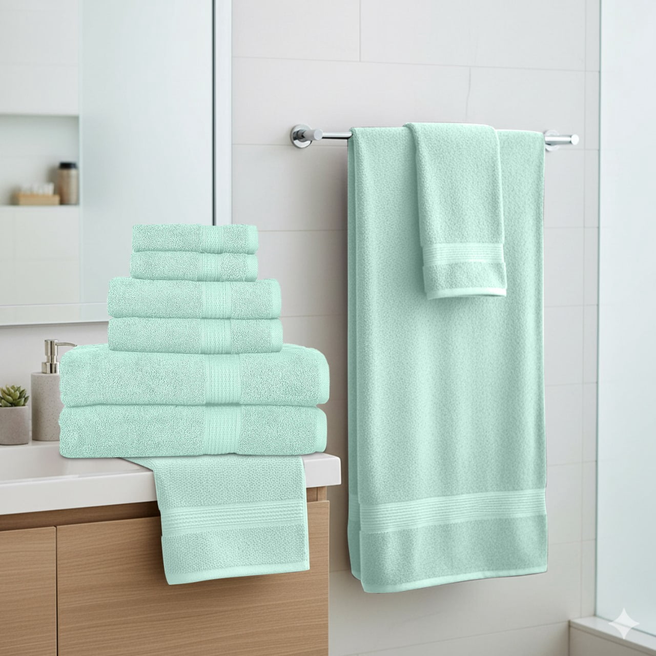 KAHAF COLLECTION 6 Piece Towel Set Aqua – 100% Ringspun Cotton Soft & Highly Absorbent – Includes 2 Bath Towels, 2 Hand Towels & 2 Washcloths – Quick Dry, Durable, and Luxurious Bathroom Essentials