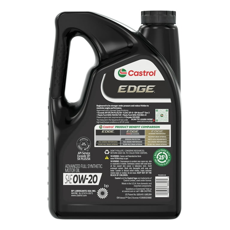 Castrol EDGE 0W-20 Advanced Full Synthetic Motor Oil, 5 Quarts