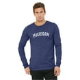thumbnail image 2 of Daxton Retro Michigan Arch Font Long Sleeves T Shirt Soft Medium Weight Cotton, Heather Navy Tee White Font, S, 2 of 2