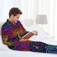 thumbnail image 4 of Salouo Indian Mandalas Dragonfly Print Button-Front Long Sleeve Pajama Set for Men, Soft 2Pjs Men's Long Sleeve Sleepwear -X-Large, 4 of 7