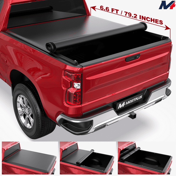 MOSTPLUS 6.6FT Roll Up Truck Bed Tonneau Cover for 14-25 Chevy Silverado GMC Sierra 1500