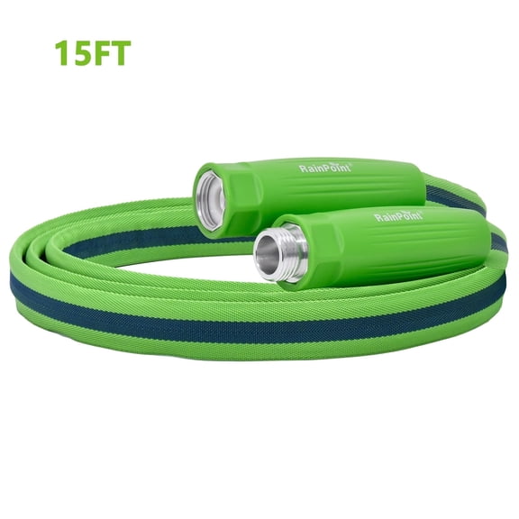 RainPoint 15FT Garden Hose, Outdoor Watering Hose. Built with a TPE inner tube and wrapped in 800D Oxford fabric outer layer, fitted with standard 3/4-inch connectors, ideal for yards and RVs.