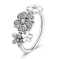 thumbnail image 1 of Anillo apilable de lujo Chapado en plata para mujer, anillos de joyería fina con margaritas y flores infinitas reales para fiesta de compromiso y boda, 1 of 5