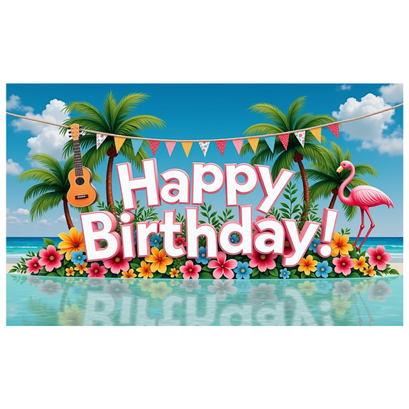 Tropical Beach Happy Birthday Banner Decorative Flamingo Guitar Backdrop for Summer Party Photography Celebration