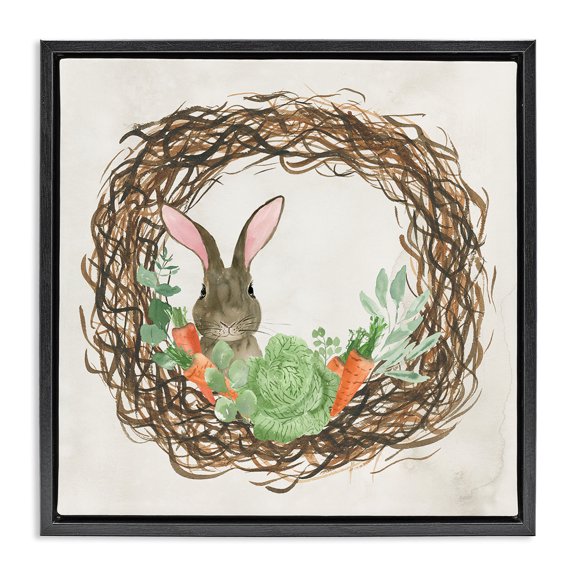 Stupell Industries Cottage Spring Easter Wreath Black Floating Frame Canvas Art, 18 x 18, by Lucille Price