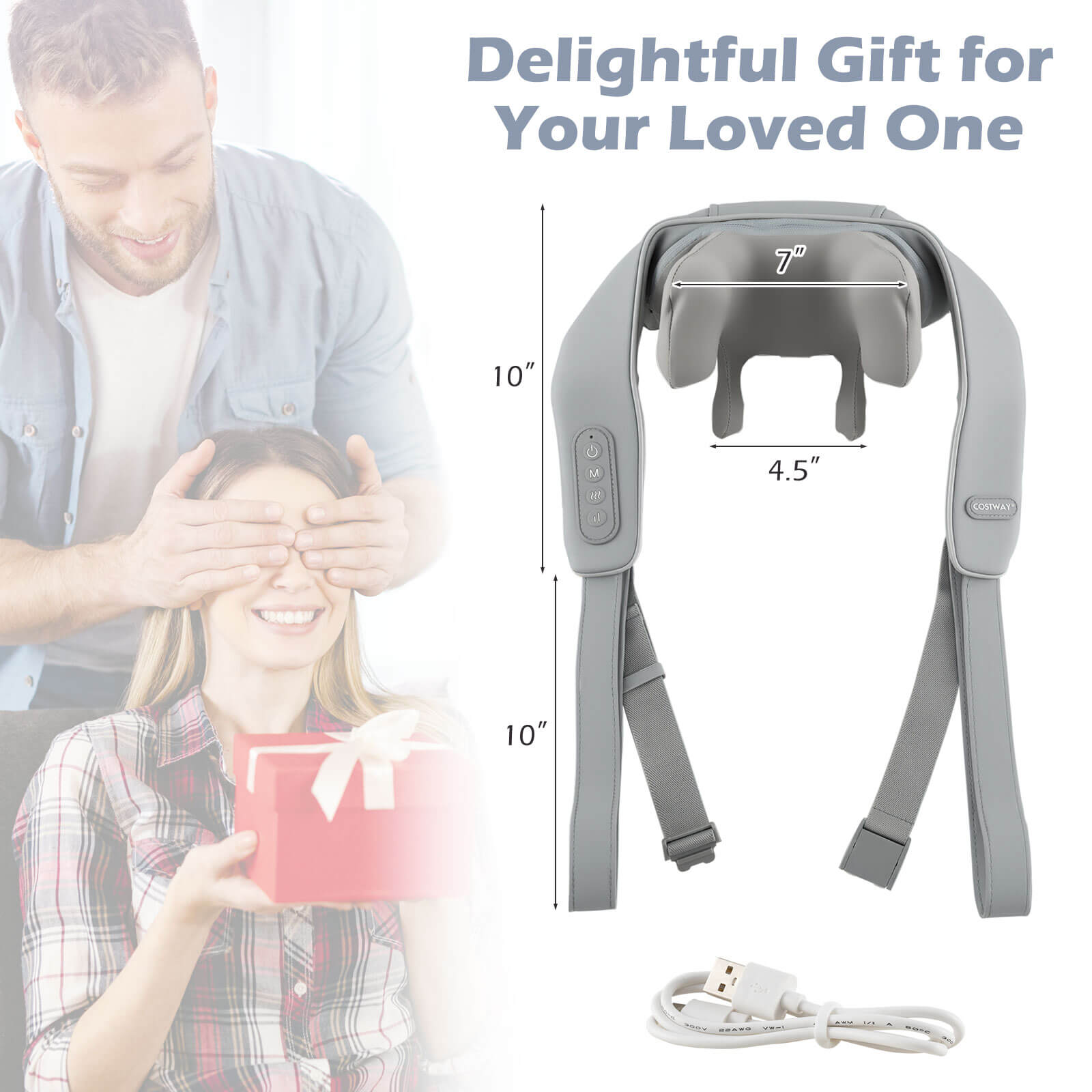 Costway Neck Shoulder Massager with 2 Heating Levels & Adjustable Intensity Gray