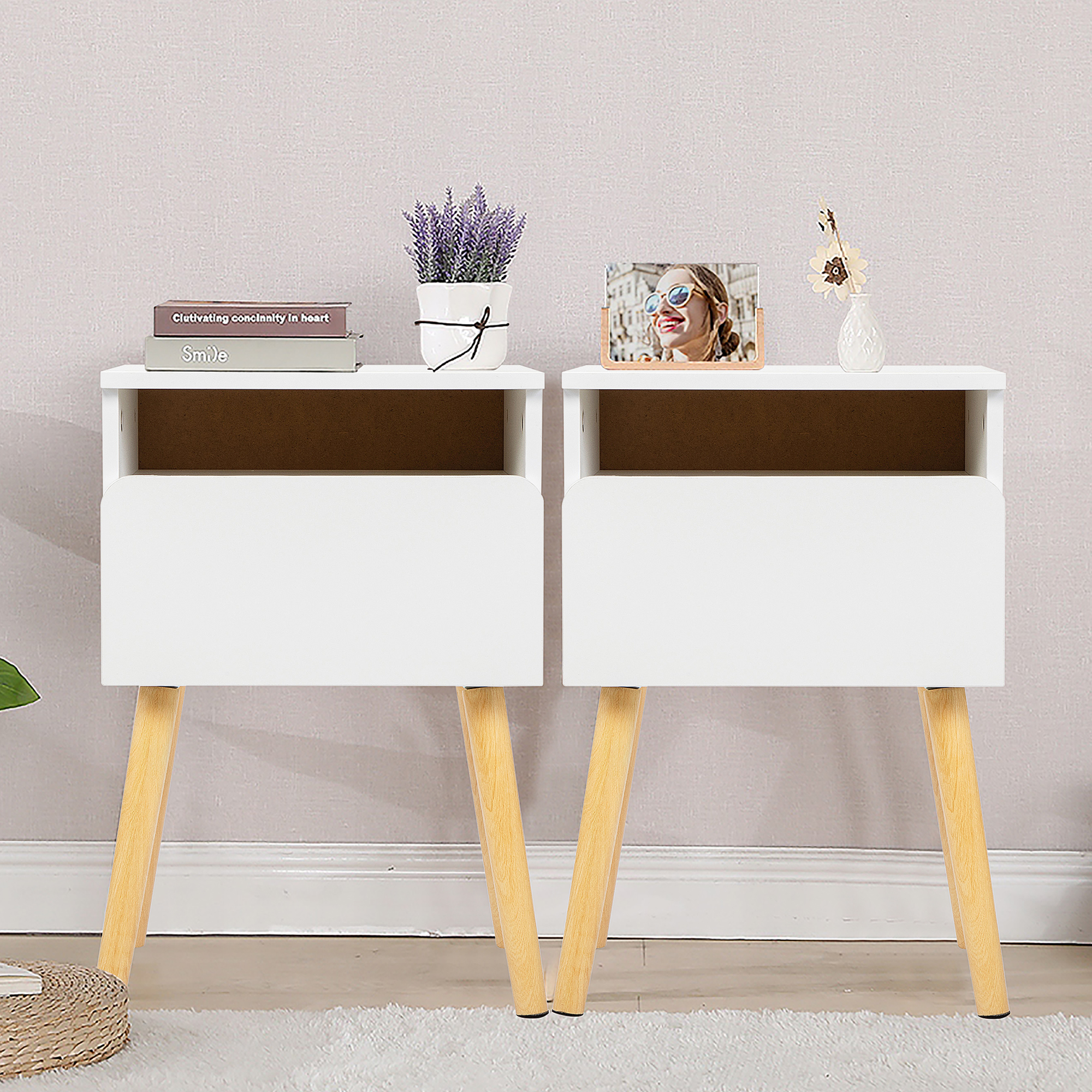 SYNGAR Nightstand Set of 2, White Nightstand with Drawers, Side Tables