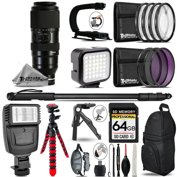 Tamron 50-400mm f/4.5-6.3 Di III VC VXD Lens for Sony E   Video Kit   Slave Flash   Monopad - 64GB Accessory Bundle