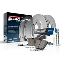 Power Stop Front Euro-Stop ECE-R90 Certified Brake Pad and Rotor Kit ESK7435 Fits 2018 BMW 440i