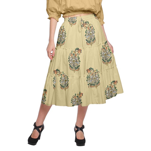 Moomaya Jupe Imprimée pour Femmes Évasée Élastique à Enfiler Taille Jupe pour Dames