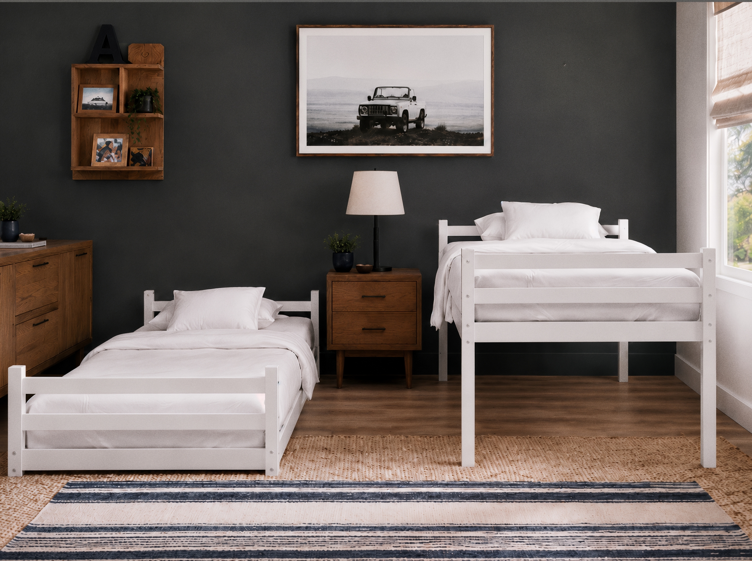HH2 Home Campbell Twin Over Twin Floor Bunk Bed, White photo 4