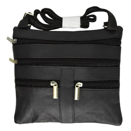 Black Leather French Purse - Soft Leather Cross Body Bag Purse Shoulder Bag 5 Pocket Organizer Micro HandbagTravel Wallet Multiple Colors HN907 (C) Black