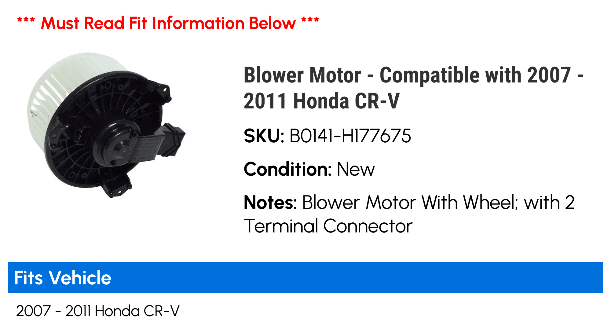 Blower Motor - Compatible with 2007 - 2011 Honda CR-V 2008 2009 2010