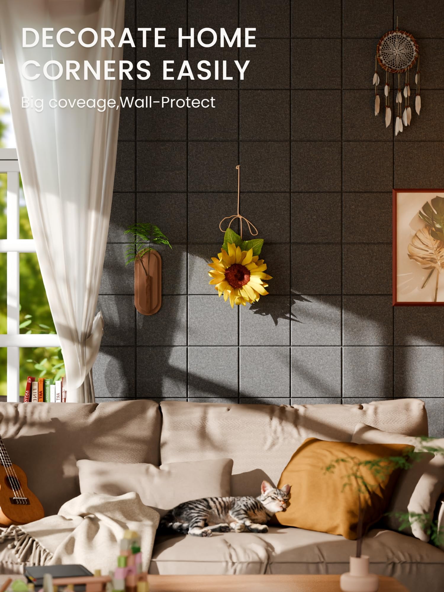 Large Felt Bulletin Board  36" X 24" Cork Alternative 6-pack Wall Tiles With 4-compartment Design 30 Push Pins 40 Adhesive Tabs Ideal For Office & Home Decor Charcoal Gray