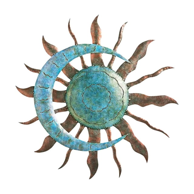 Adorno decorativo de pared con forma de luna y sol, escultura artística de hierro para sala de estar interior Verde