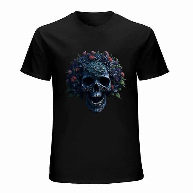 Skull and Flower T-shirt Halloween T-shirt Gothic Style Aesthetics T-shirt Unisex Tees