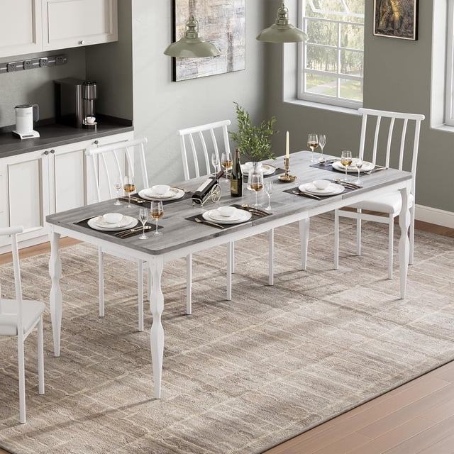 Bingirl 71 - Inch Rectangular Dining Table for 6. Rustic Farmhouse Kitchen Table with Large Tabletop and Heavy - Duty Legs