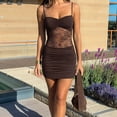 thumbnail image 4 of Lace Mini Dress Bodycon Spaghetti Strap Party Club Dress Brown L, 4 of 9