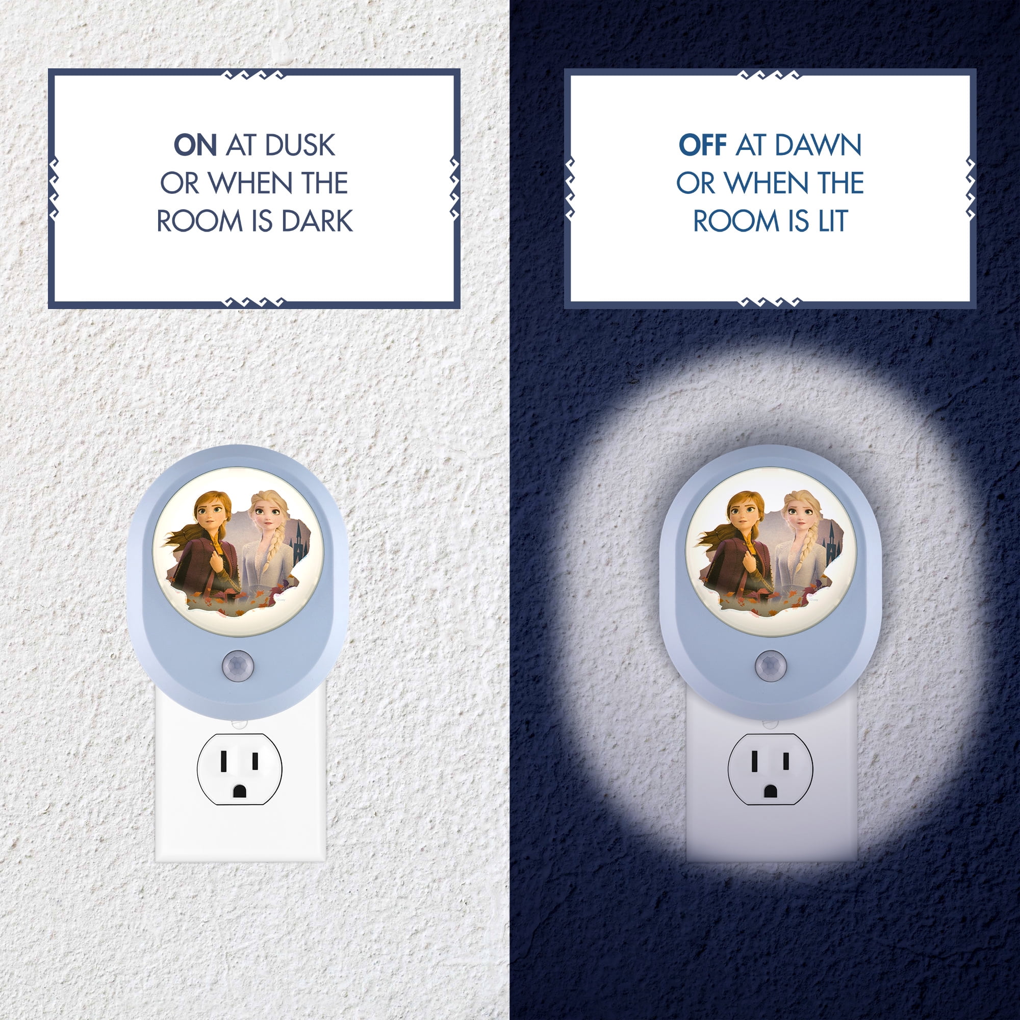 Disney Frozen 2 MySelect LED Night Light, Dusk to Dawn or Motion Sensor, Anna and Elsa, 44473