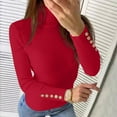 thumbnail image 2 of Turilly womens sweaters under $10 Women's Solid Color Button Long Sleeved Knitted Sweater Base Sweater Top High Neck Sweater, 2 of 5