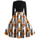 thumbnail image 4 of Women's Vintage Classic Dress Neck Waist Bow Tie Long Sleeves Halloween Print V Neck Swing Dress, 4 of 4
