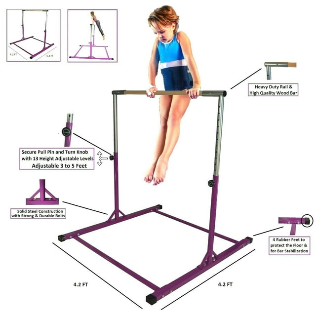 GymPro Kids Expandable Gymnastics Bar Kip Bar Junior Training Horizontal Bar Height Adjustable 3 to 5 Feet