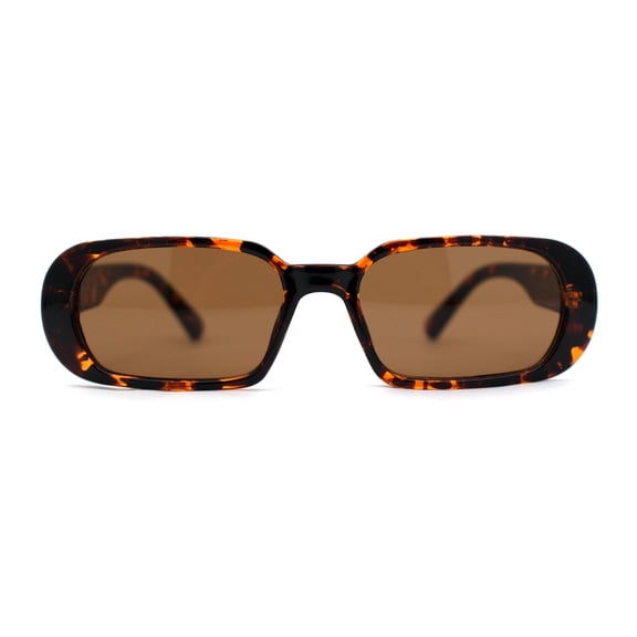 Womens Mod Oval Retro Narrow Rectangle Plastic Sunglasses Tortoise Brown