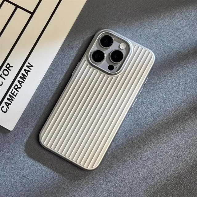 Luxury Natural Titanium PC Case for iPhone 16 15 14 13 Pro Max Plus Electroplated Grating Corrugated Hard Back Cover SR For iPhone 16 Pro Max
