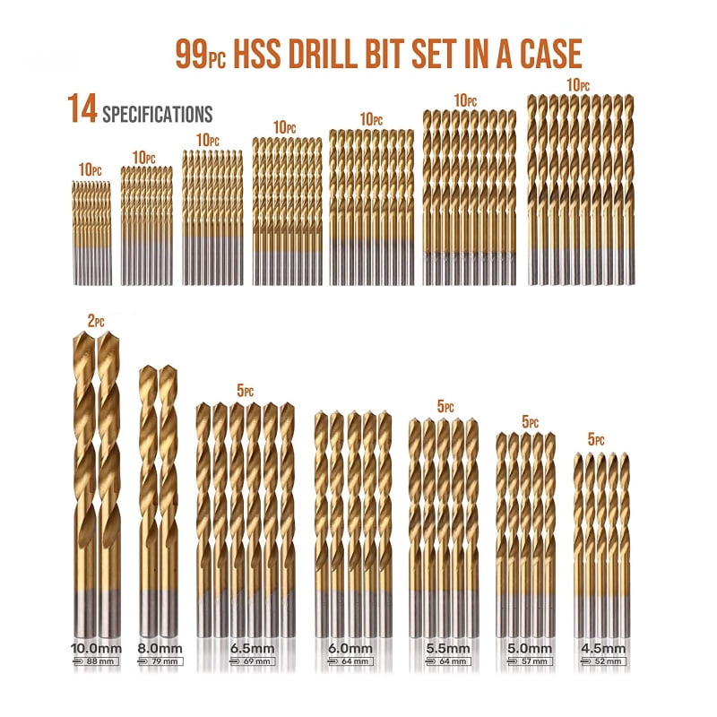 99/130 Pieces HSS Metal Drill Bits Set for Drilling in Metal Plastic Wood Modern DIY Necessary Tools High Hardness