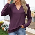 thumbnail image 6 of yillto Women Long Sleeve Tops Basic Loose Solid Color Lightweight Sweatshirt V Neck Pullover Plain Shirts, 6 of 7