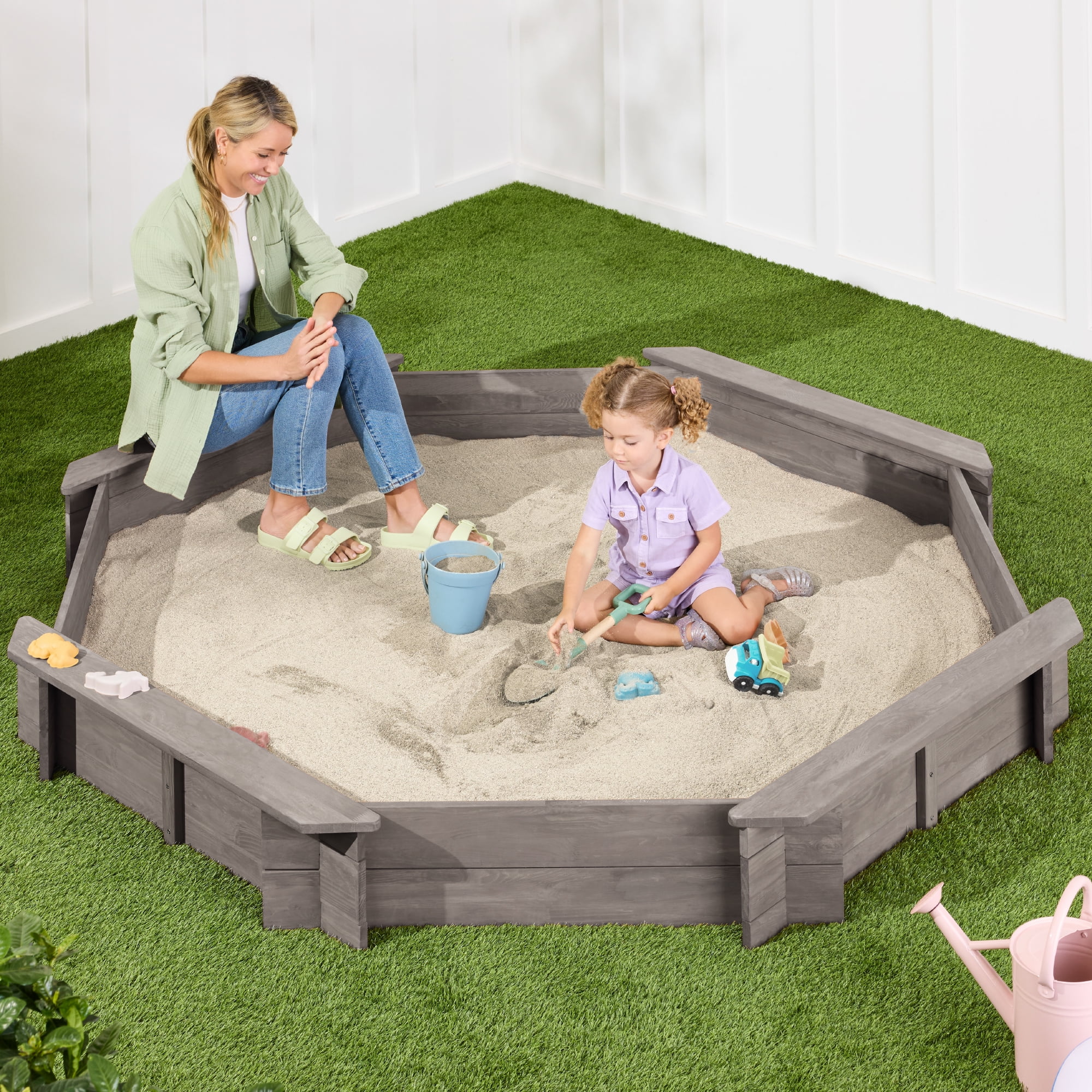 Best Choice Products Outdoor Octagonal Wooden Sandbox, Benches