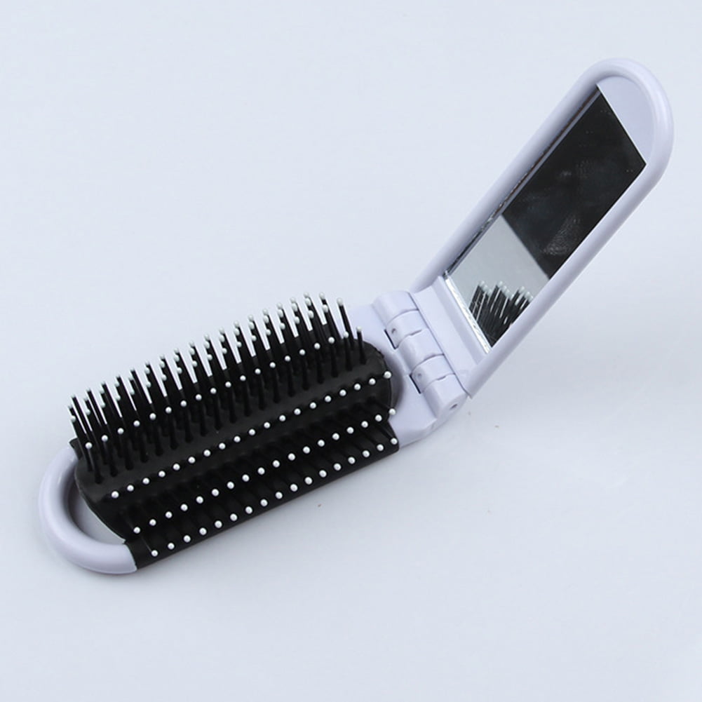 1Pc Portable Travel Folding Hair Brush With Mirror Compact